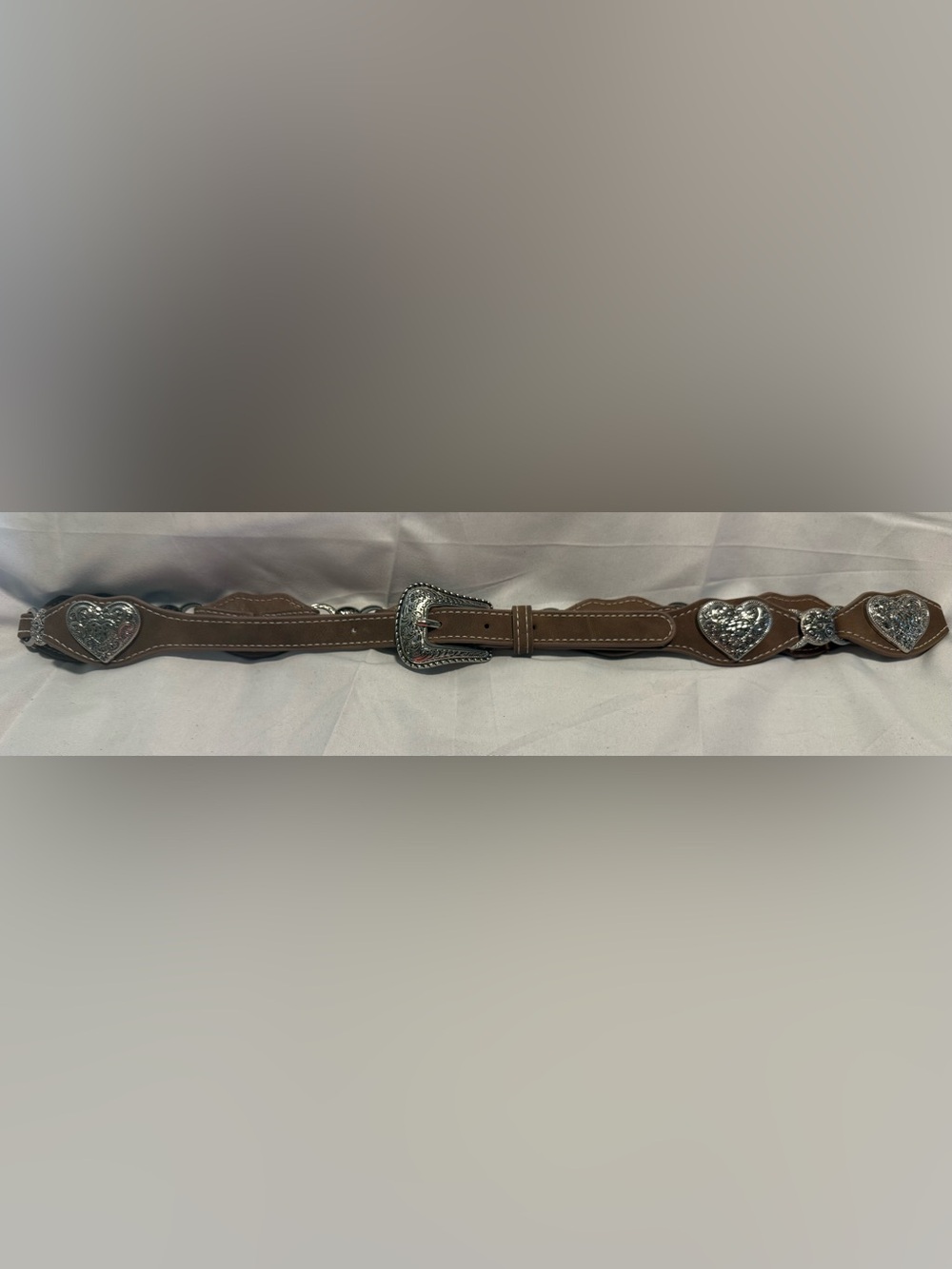 Women’s Brown Leather Western Belt with Ornate Silver Buckle